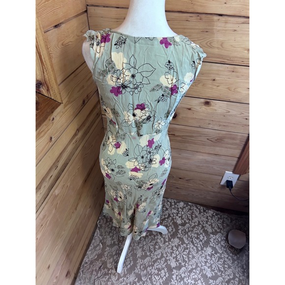 Charlotte Russe Vintage Floral Ruffle Midi Dress Sage Green Purple Rayon Large - Picture 6 of 9